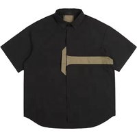 Blank Men's High Collar Short Sleeve Loose Fit Work Shirts Button-Up Down Casual Style Embroidered Solid Pattern Knitted Fabric