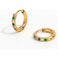 JOOLIM Vintage 18K PVD Gold Plated AAA Zirconia CNC Inlay Green Emerald Dainty Elegant Stainless Steel Huggie Earring Jewelry