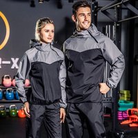 Sauna Sweat Suit Men's and Women's Plus Size Sports Running Pullover Weight Loss Control Body Fat Reduction Two-piece Set
