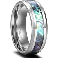 OAHLAN Fashion Jewelry Rings Luxury 8mm High Polished Wedding Band Abalone Shell Silver/Black Titanium Rings for Men