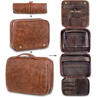 Custom Vintage PU Large Capacity Portable Hanging Mens Cosmetic Bag Makeup Shaving Dopp Kit Travel for Bag
