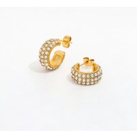 JOOLIM High End Luxury Waterproof 18K Gold Plated Classic Micro Stone Cz Pave Fine Stainless Steel Hoop Earring Jewelry Women