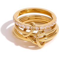 N&S Modern 18K Gold Plated Four-Ring Set Stainless Steel with Rhinestone White Zircon for Engagement Gift Size 8
