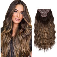 22inch Long Clip Hair Piece Water Wave Wig Synthetic Wigs Chocolate Brown Four Piece Set 11 Clip Body Wave for Women Hair