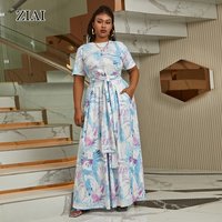 Cropped Navel Two Piece Dress Multicolor Print Suit Plus Size Women's Two Piece Casual Dress