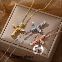 New Personalised Custom Photo Projection Cross Necklace 100 Language Love You Butterfly Fashion Jewelry Pendants & Charms