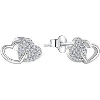 Romantic Jewelry 925 Sterling Silver Double Heart Zircon Stud Earrings for Special Occasions