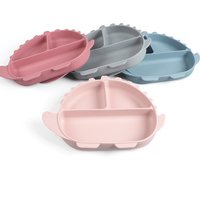 Eversoul Custom Silicone Products Food Grade Unbreakable Suction Children Divided Plate Dinosaur Shape Silicone Baby Plate