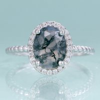 C4954 Quality Assurance Processes 925 Sterling Silver Natural Gemstone Green Fine Engagement Rings Moss Agate Ring