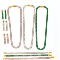Luxury Non Tarnish & Waterproof Shiny Baguette Tennis 18K Gold Plated Statement Zirconia Stainless Steel Crystal Jewelry
