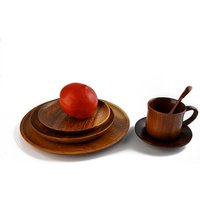 Fancy Wholesale Natural Acacia Wooden Dinner Serving Plate Custom LOGO Restaurant Wood Plate