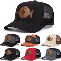 Wholesale Outdoor 6 Panel Mesh Back Outdoor Fishing Visor Leather Patch Trucker Hat for Men