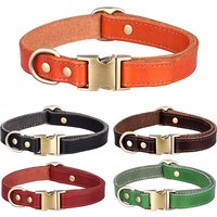 Custom Logo Engraved Buckle Leather Dog Collar High Durable Elegant Simple Genuine Solid Color for Medium Large Dogs