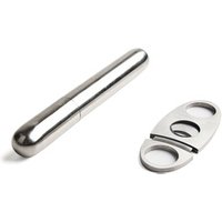 Wholesale Cigar Accessories Packing Tube Stainless Steel Travel Cigar Case Holder Humidor + Cutter Set