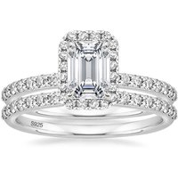 OAHLAN Fine Jewelry 925 Sterling Silver Bridal Ring Sets 2CT Emerald Cut VVS1 Moissanite Engagement Promise Rings for Women