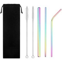 Reusable Rainbow Rose Gold Colorful Metal Drinking Straws Stainless Steel Straight and Bent Straw Set Cleaner Brush Kit