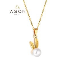 Ason Fashion Jewelry 18k Gold Plated Stainless Steel Pearl Pendant Collarbone Chain Design Zodiac Cute Rabbit Necklace for Girls