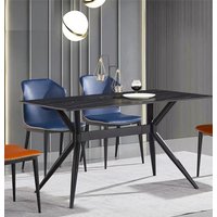 Luxury Black Rectangle Slate with 4 Carbon Steel Legs Dining Table for Family Home Living Room