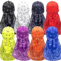 Custom Logo Assorted Paisley Silky Extra Long Tie Headwraps Durag Pour Hommes Doo Rags Designer Silky Satin Waves Durags for Men