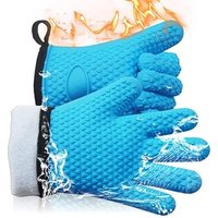Cotton Lined Silicone BBQ Oven Gloves Fingers