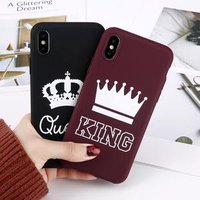 Fashion King Queen Crown Soft TPU Phone Case for iPhone XR XS Max X Solid Color Ultra Thin Cover for iPhone 8 7 6 6s Plus