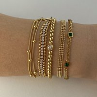 PVD 18K Gold-plated Stainless Steel Stacked Bracelet Fine Zircon Small Gold Bead Circle Snake Chain Bracelet for Women Jewelry
