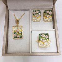 SHDIYAYUN Universal Buckle Oil Painting Style Natural Freshwater Pearl Necklace Ring Earrings Jewelry Set