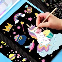 Scratch Rainbow Art for Kids Magic Scratch Off Paper Children Art Crafts Set Kit Supplies Toys Black Scratch Sheets Notes Cards