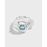 S925 Sterling Silver Open Ring Irregular Surface Micro-inlaid Artificial Tourmaline Zircon Stone Boho Minimalist Girls