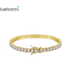 LUOTEEMI Trendy Luxury Women 18K Gold Plated Hiphop 3MM Cubic Zirconia Tennis Ice Out Hip Hop Bracelet for Men