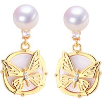 SHDIYAYUN Retro Style S925 Pure Silver Needle Natural Freshwater Pearl Earrings for Women Sea Shell Butterfly Pearl Jewelry
