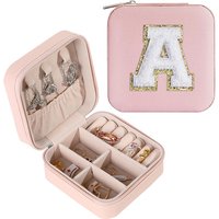 Creative New Pink PU Leather Jewelry Packaging Luxury Portable Travel Ring Box with Embroidery Alphabet Letter