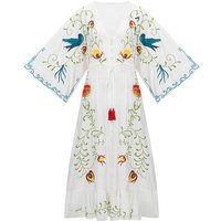 OEM Service White Heavy Embroidery Dress Long Maxi Summer Gypsy Clothing for Women 100% Cotton Floral Pattern Dress