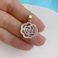 Wholesale Hollow Natural White Mother of Pearl Shell Camellia Pendant Elegant Flower Necklace Charm for Women Jewelry