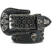 Western Rhinestone Inlaid Skeleton Accessories Fashion Punk Dark Men's Belt PU Leather Alloy Buckle 3.8cm Width