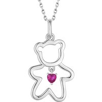 925 Sterling Silver Teddy Bear Pendant with Pink Heart-Shaped Zircon-Adorable Durable Children's Necklace Girls Gift