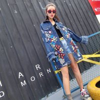 Boutique Wholesale 2025 Spring New Fashion Lapel Embroidered Medium Long Denim Women's Jacket