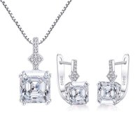 Fine Jewelry Set Asscher Cut Cubic Zirconia Box Chain Necklace and Earrings Jewelry Set for Women