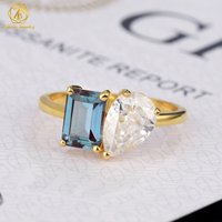 High Quality 925 Sterling Silver Two Stones Ring Pear Moissanite Emerald Cut Alexandrite Lab Grown Moissanite Ring for Women