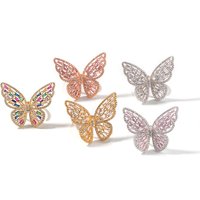 Unique Design Big butterfly Geometric Gypsophila Women Finger Rings Diamond Bling Rose Gold Color Sterling Silver Thin Tail Ring