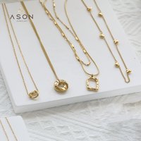 Ason Fashion 18k Gold Plated Stainless Steel Double Layer Square Twisted Hoop Jewelry Chain Dainty Heart Shaped Pendant Necklace