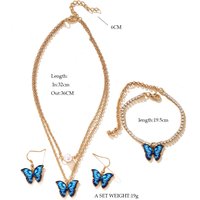 Hot Selling Classic Gold Plated 3-Piece Butterfly Pendant Jewelry Set Women Earrings Pearl Necklace Zircon Bracelet Wedding