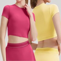 YIYI Fashion High Collar Sexy Female Sports Top Comfortable Removable Pad Women's tank Tops High Elastic Girls Short Sleeve Yoga
