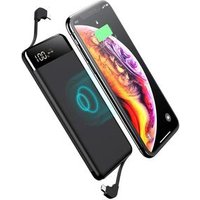 promotional slim Micro lightning USB-C input wireless powerbank 10000 mah with built in cable