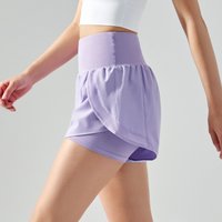 Women's Sports Training Waist Shorts Breathable Anti-Exposure Yoga Hot Pants Two-Piece Print Loose Fit Fake Two-Piece Design