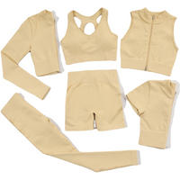Women 6Pcs Ribbed Yoga Set Ropa Deportiva Mujer Seamless Workout Women Gym Sets