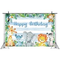 7x5ft Vinyl Happy Birthday Backdrop Safari Jungle Animals Photography Photo Booth Background Backdrop