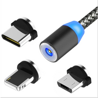 1M Magnetic Charge Cable , Micro USB Cable For iPhone XR XS Max X Magnet Charger USB Type C Cable LED Charging Wire Cord