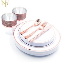 Nicro Party Supplies 150 pcs Rose Gold Plastic Plates,Cups ,Forks,Knives and Spoons