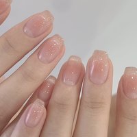 24 Pcs 4097 Cateye Natural Pink Ombre Nail Art with Glitter Accents Elegant False Nails Soft Nude Gradient Press-On Nails